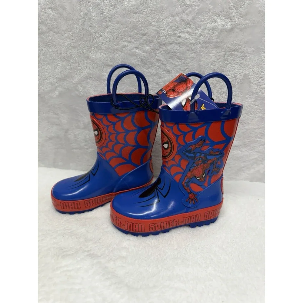 Spider-Man Rain Boots Kids Size 5 Waterproof Rubber Rain Boots Blue Red